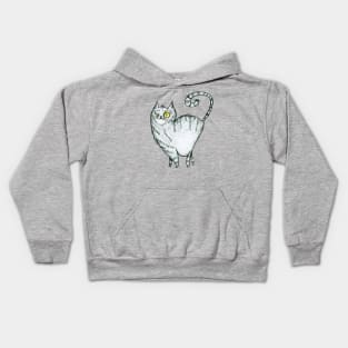 Grey curvy proud cat with stripes Kids Hoodie